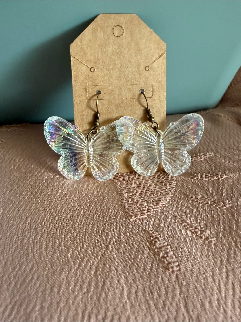 Iridescent Clear Butterfly Dangle Earrings